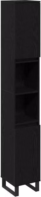 Berkfield Home Black Oak Bathroom Cabinet with Hinged Doors and Open Shelf, W/D/H: 30 x 30 x 190 cm