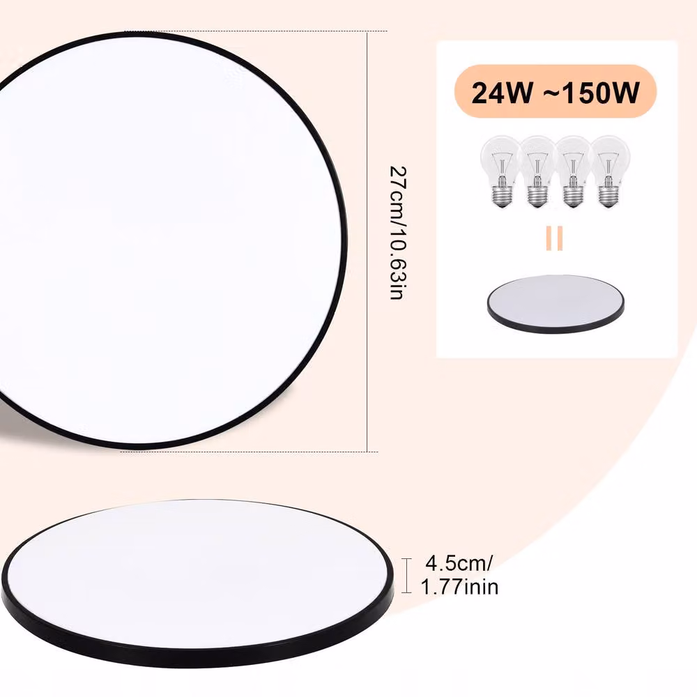 COMELY 24W Round LED Ceiling Light in Black, IP44 Rated for Bathroom Use – 2