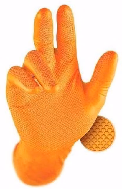 Pegdev Premium Orange Nitrile Gloves, Powder-Free, Disposable, Latex-Free, Textured Grip, Size XL, 50 Pairs – 1
