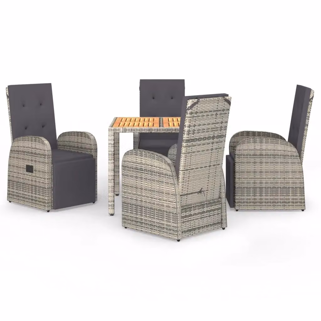 Berkfield Home 5 Piece Grey Poly Rattan and Solid Acacia Wood Garden Dining Set – 2