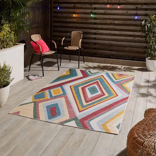 Spectrum E9335 Geometric Multicolour Outdoor Rug, Flat Weave Polypropylene