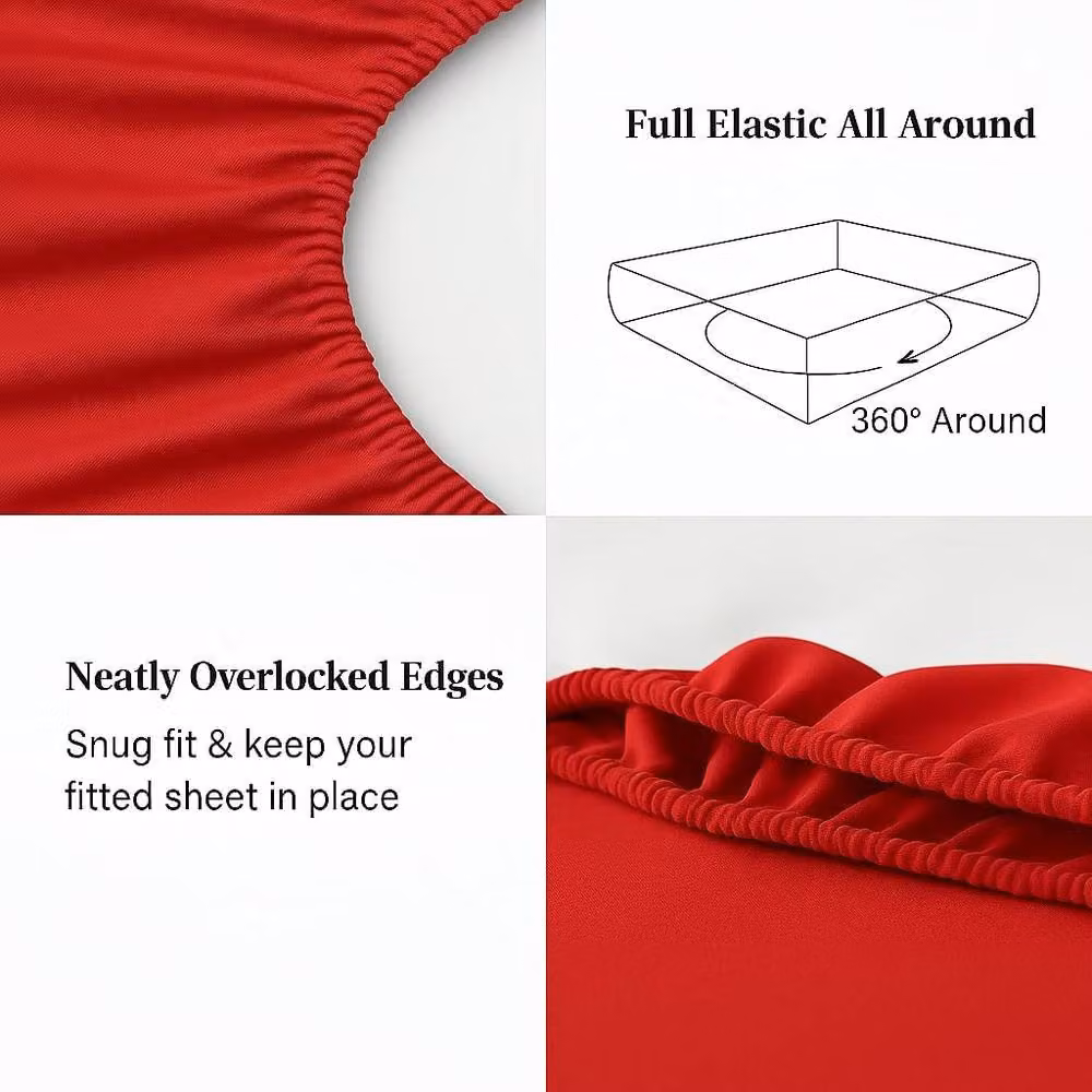 Homes-Linen Extra Deep Polycotton Easy Care Fitted Sheet in Red, Size: Super King, Depth: 40 cm – 2