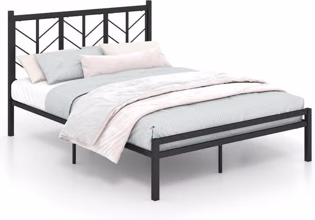 Costway Modern Metal Platform Bed with Mattress Foundation, Black, W/D/H: 140 x 200 cm