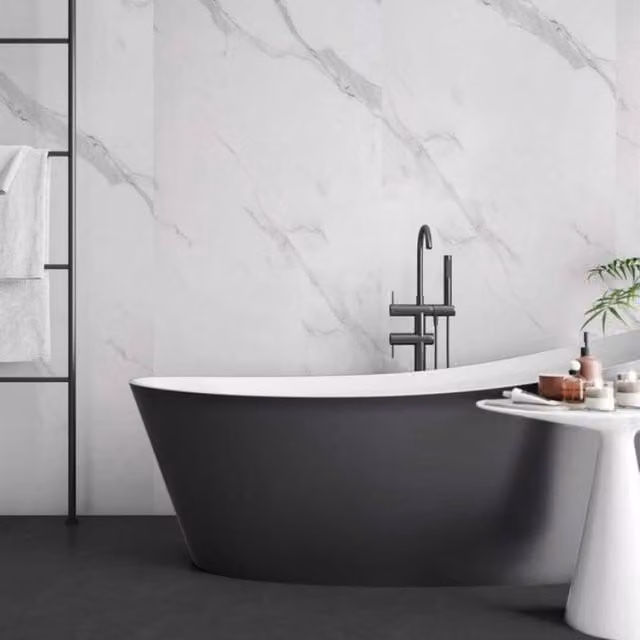 Guardian Matt Carrara Marble Internal Wall Panel, White Stone Look, W: 25.0 cm, H: 260.0 cm, D: 0.75 cm, Pack of 4