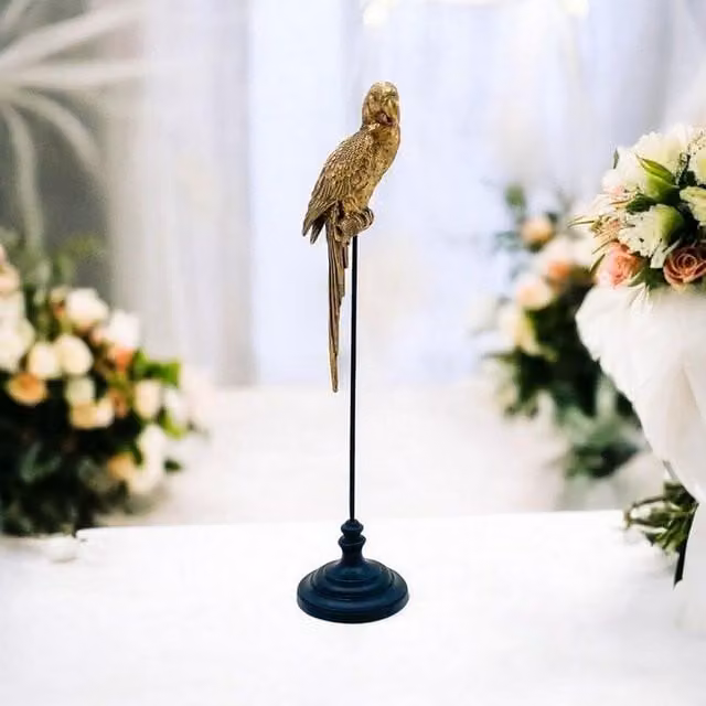 Minster Decorative Gold Parrot Metal Ornament, W: 23 cm, D: 23 cm, H: 98 cm
