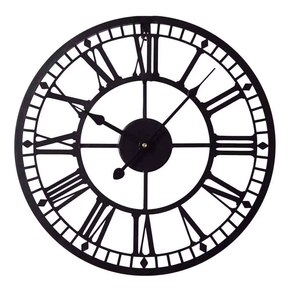 Home Garden Direct EOS Vintage Skeleton Wall Clock with Roman Numerals, Black/Grey, Diameter: 40 cm – 3