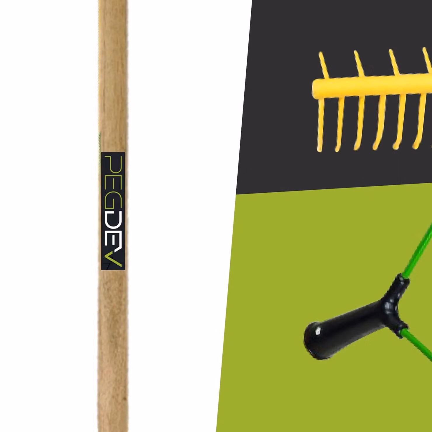 Pegdev Professional 32-Tooth Landscaping Rake with Hardwood Handle and Yellow Plastic Tines, 2kg – 2