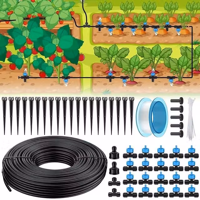 FLAVORA Micro Drip Irrigation System 30m Automatic Watering Kit in Black