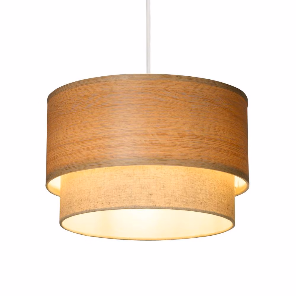 Lighting Collection Carter Two Tier Easy Fit Shade in Brown Wood and Fabric – 2