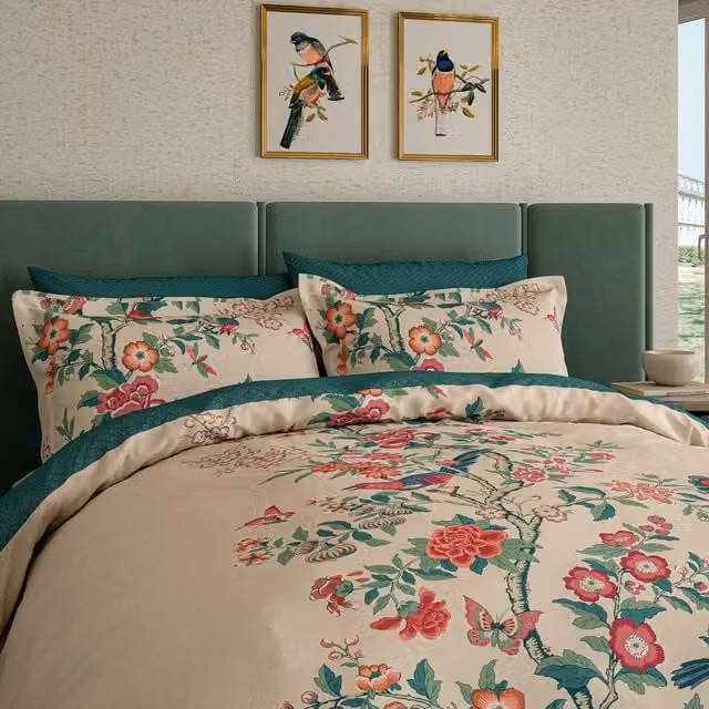 V&A Chinese Magpie Cotton Percale Duvet Cover and Pillowcase Set, Multicolour, W: 180 cm, H: 200 cm – 1