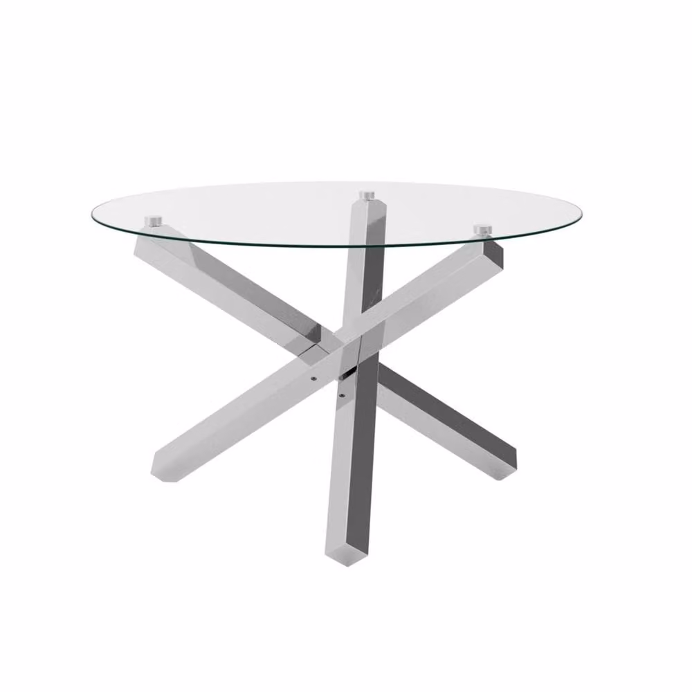 Wyld Haus San Sebastian Round Glass Dining Table, Transparent and Silver, Diameter: 120 cm, Height: 75 cm – 2