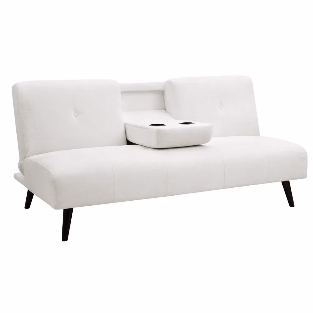 Home Detail Chicory 3 Seater Fabric Sofa Bed with Cupholder Tray in Cream, W/D/H: 182 x 108 x 92 cm – 2
