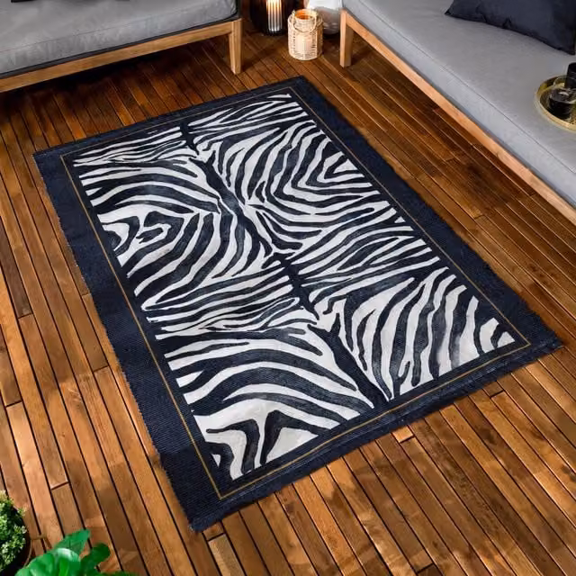 Paoletti Leopardis Zebra Printed Indoor and Outdoor Rug, Multicolour and Black, W/D/H: 120 x 170 cm – 1