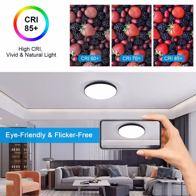 COMELY Round LED Ceiling Light, 24W Ultra-Thin Flush Lamp, 6500K Cool White, Black, Diameter: 27 cm – 6