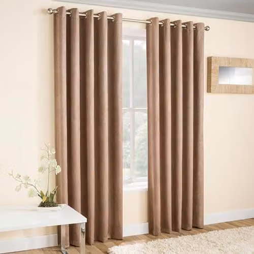Enhanced Living Vogue Latte Beige Thermal Eyelet Curtains, W: 168 cm, H: 137 cm – 1