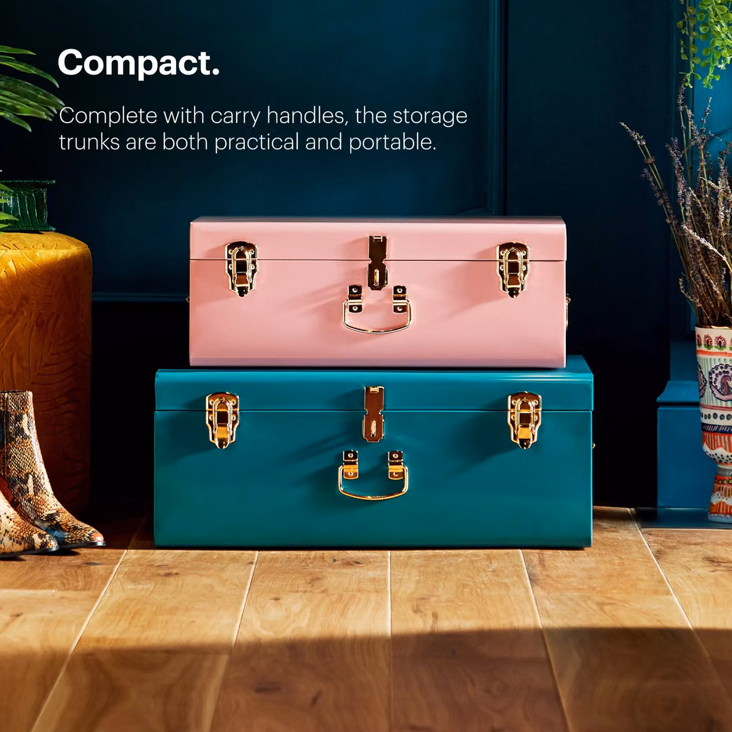 Beautify Set of Two Metal Storage Boxes with Handles in Pink, Petrol and Gold, W/D/H: 26.0 x 20.0 x 2.0 cm – 2