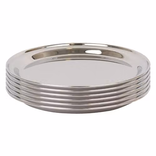Argon Tableware Set of 6 Round Stainless Steel Serving Platters in Silver, Diameter: 35.5 cm