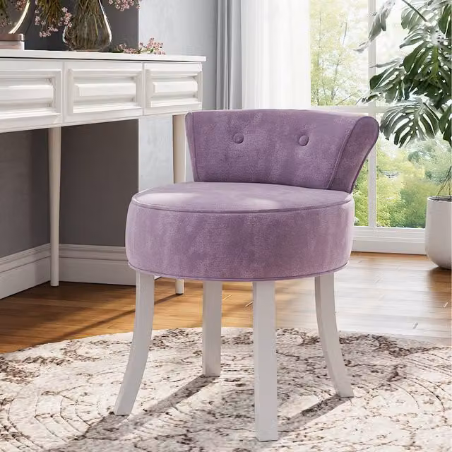 Komore Button-Tufted Dressing Table Stool in Purple and White