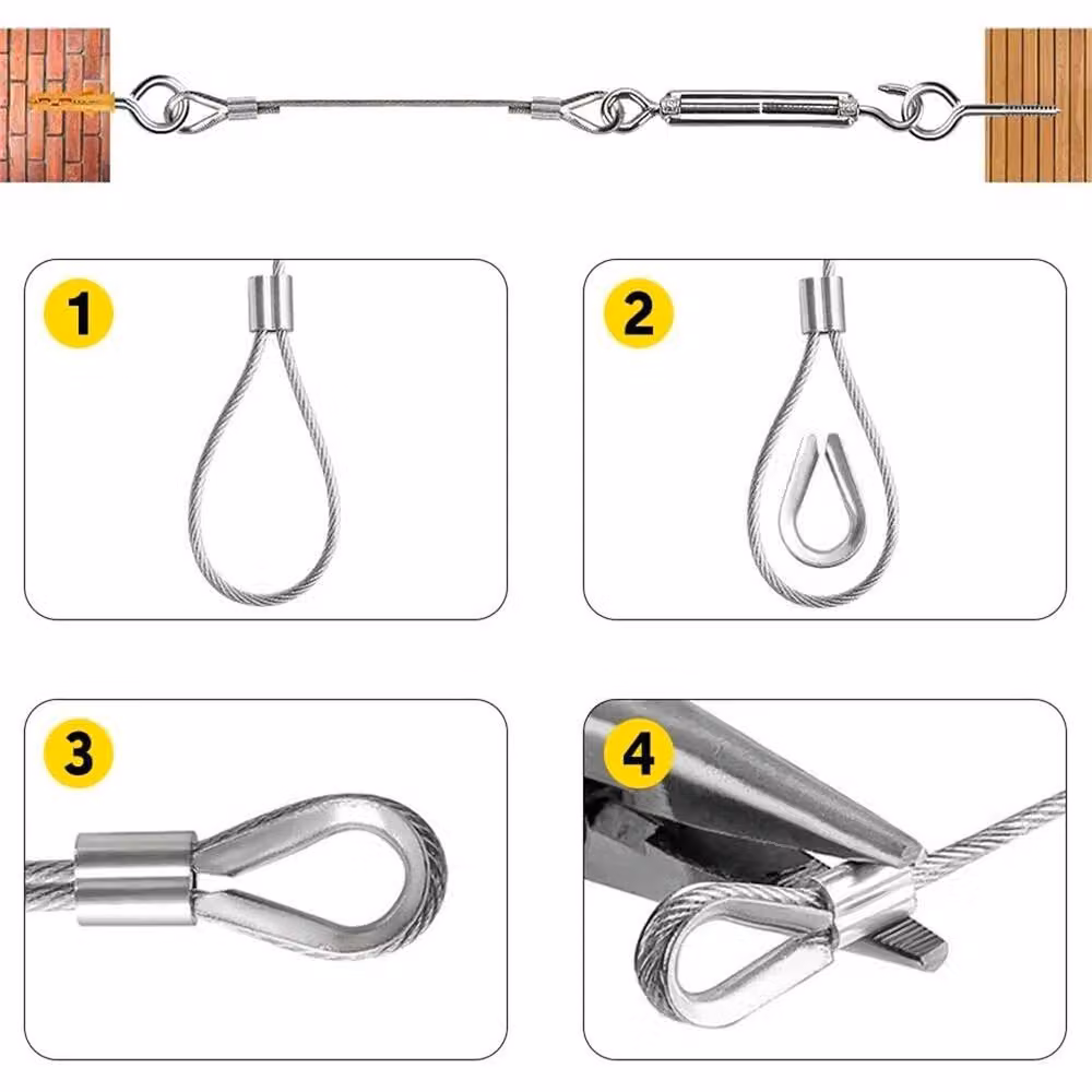 Nordara Garden Wire Rope Kit with Turnbuckle Tensioner for Climbing Plant Support in Metallic Silver – 3