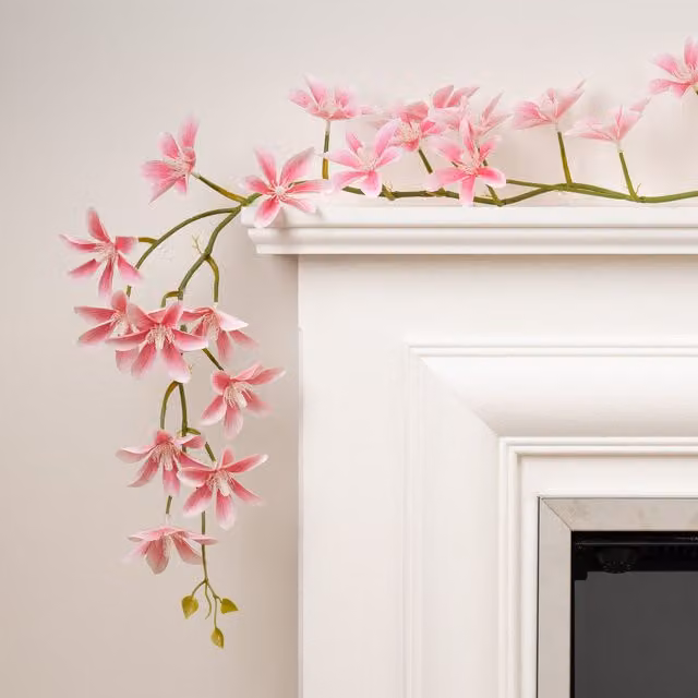 Scottish Everlastings Ltd Pink Magnolia Star Flower Garland, Pack of 2, 115 cm