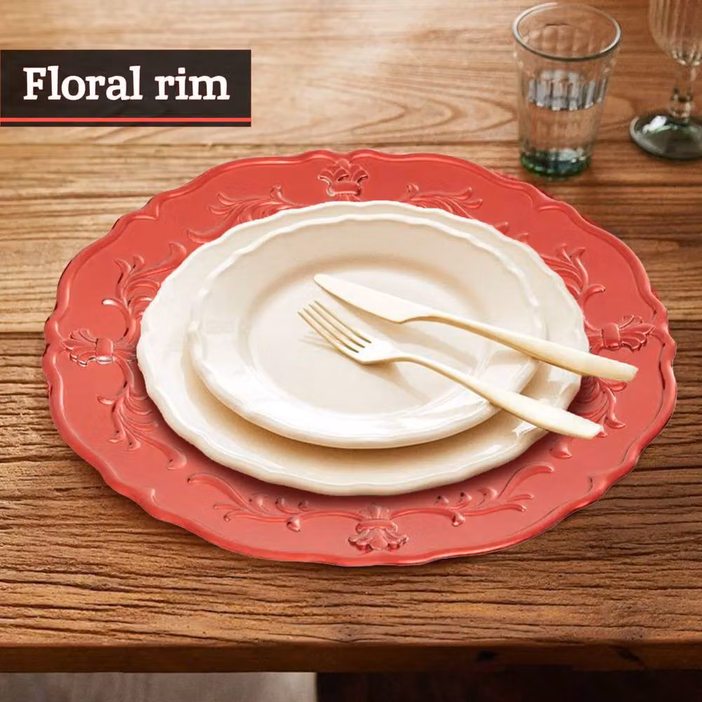 Orsina Red Baroque Floral Charger Plate Set of 4, Diameter: 33 cm – 5