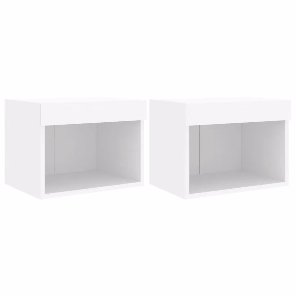 Berkfield Home Set of 2 White Wall-Mounted Bedside Cabinets with Integrated LED Lighting – 2