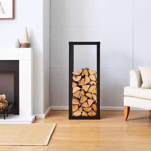 Neo Matt Black Metal Firewood Log Rack, W/D/H: 100 x 40 x 40 cm