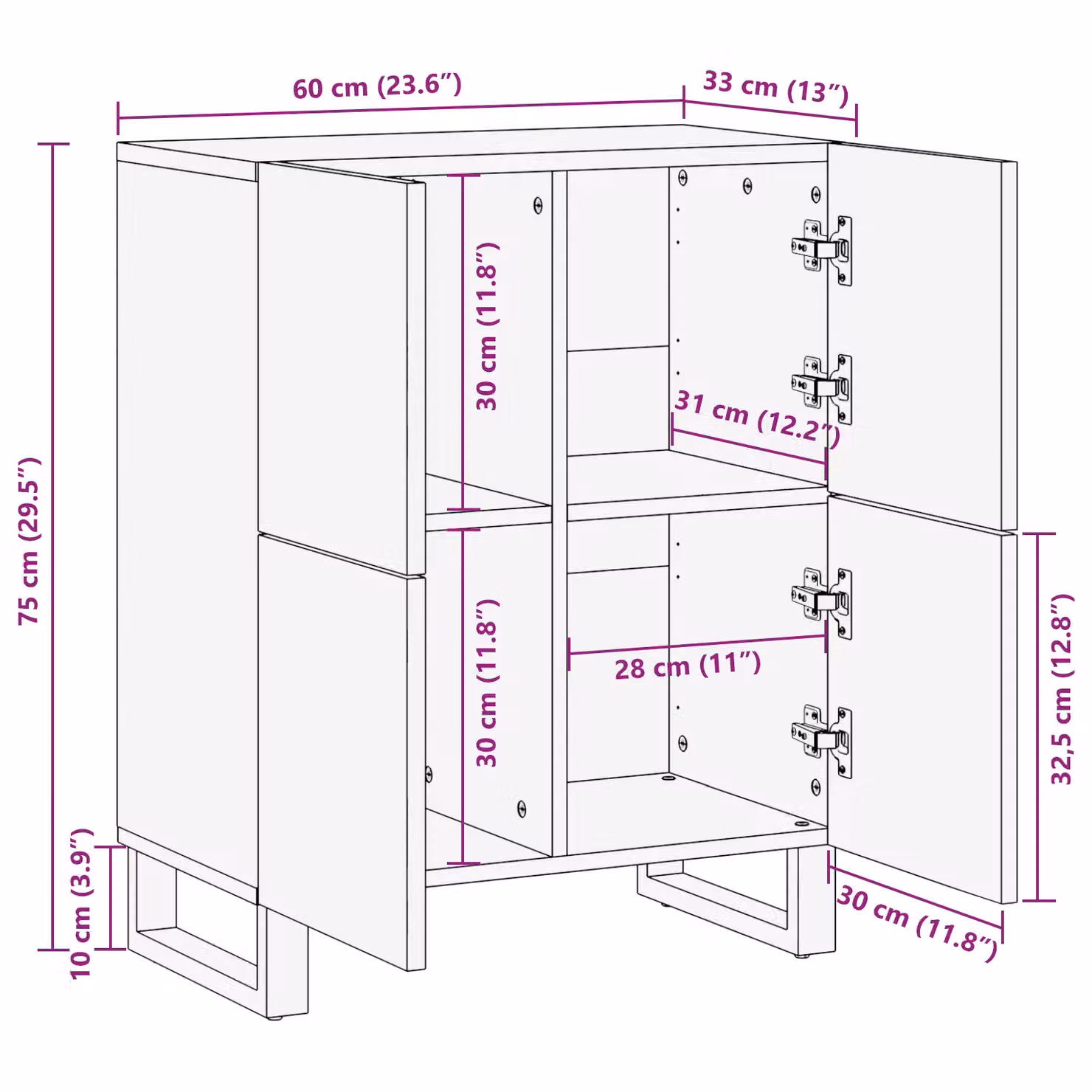 Berkfield Rustic Mango Wood and Metal Home Media Storage Cabinet, Brown, W: 60 cm, D: 33.5 cm, H: 75 cm – 5