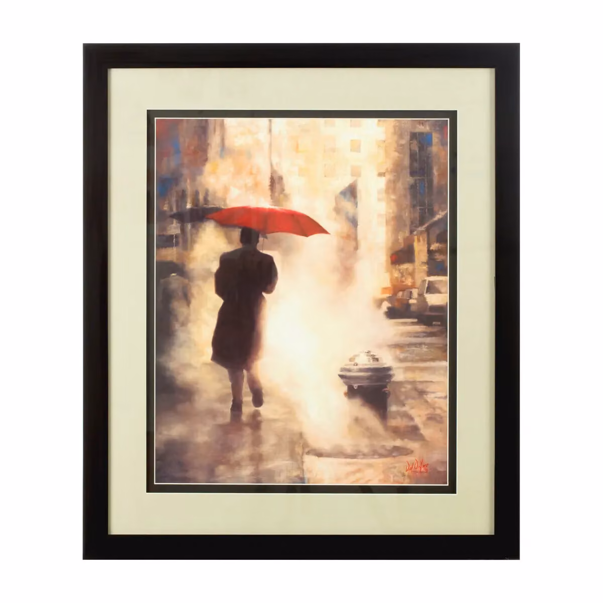 Orsina Vintage Man Under Umbrella Framed Wall Art in Black, Red and Multicolour – 2