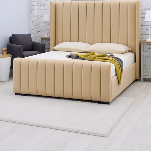 Paradise Beds Modern Upholstered Fabric Bed Frame in Brown, Gold or Beige