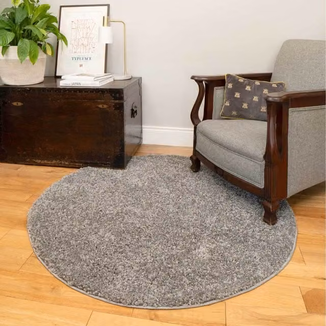 The Rug House Silver Grey Shaggy Square Rug, W x W: 135 x 135 cm