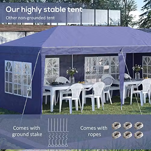 Outsunny Blue Heavy Duty Pop Up Gazebo Party Tent Marquee with Sidewalls and Storage Bag, W/D/H: 600 x 300 x 270 cm – 3