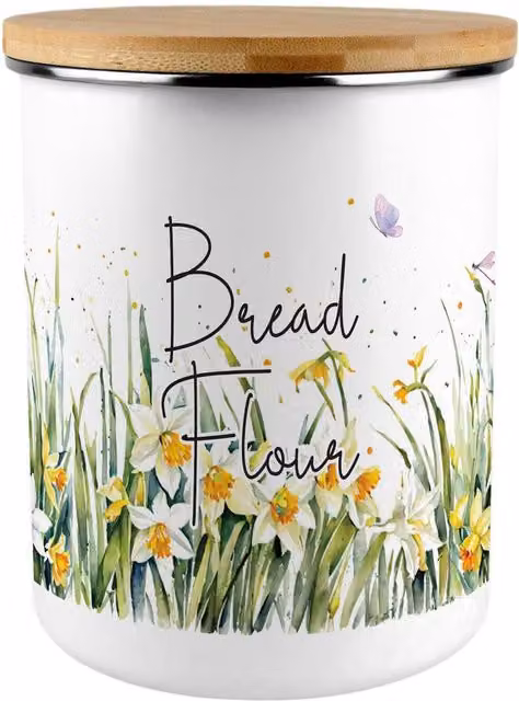 Purely Home Floral Spring Daffodils Extra Large Bread Flour Canister in Yellow and White