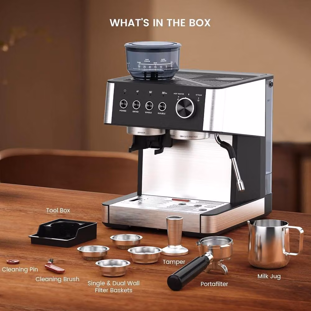 London Boutique 1500W Bean To Cup Coffee Machine with 15 Bar Espresso Function, 2.3 l Removable Tank and Steam Wand, Black – 5