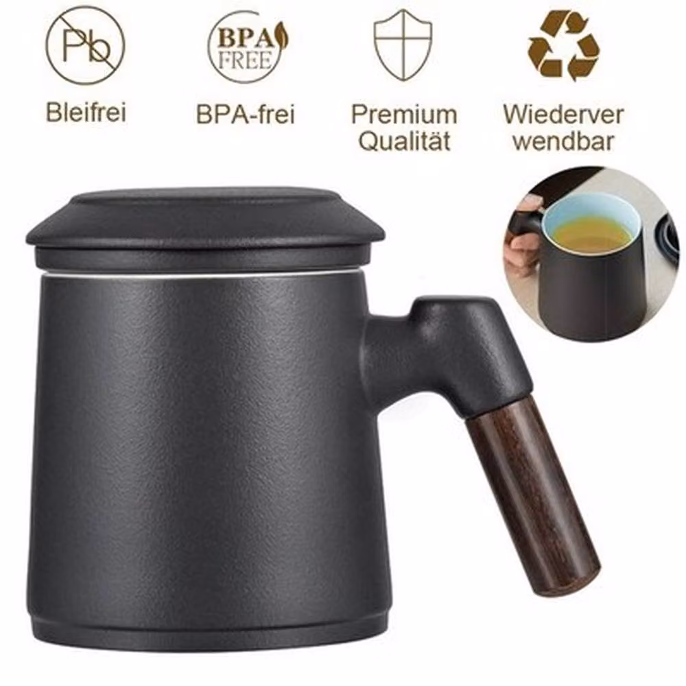 Kelvenix Black Ceramic Tea Infuser Mug with Porcelain and Stainless Steel Details – 2