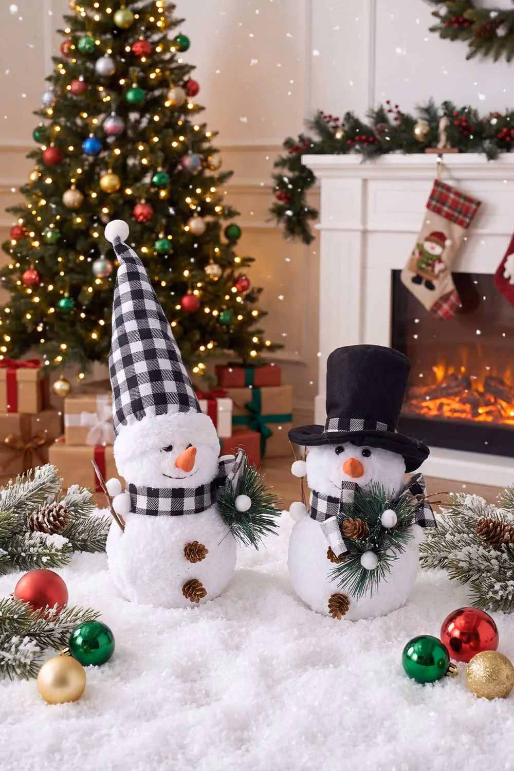 Living and Home 2-Pack Vintage Christmas Snowman Tabletop Ornament Decorations in White, Orange and Black – 2