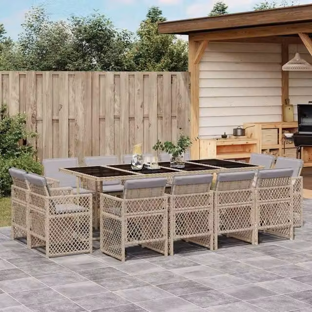 Berkfield Home 13 Piece Poly Rattan Garden Dining Set with Beige Cushions – 1