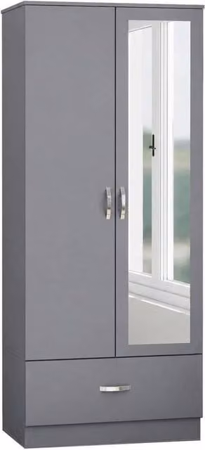 SPETLEK Modern Grey Wardrobe with Hinged Doors and Drawers