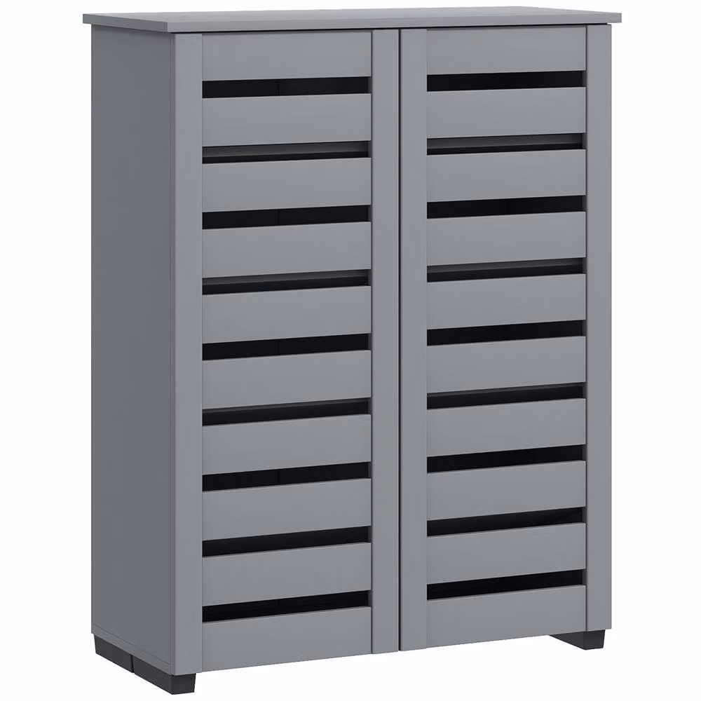 HOMCOM Shoe Storage Cabinet with Hinged Doors and Internal Shelves for 15 Pairs of Shoes, Grey – 2
