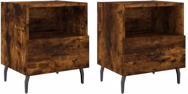 Berkfield Home Set of 2 Smoked Oak Bedside Cabinets in Brown, W/D/H: 40 x 35 x 47.5 cm