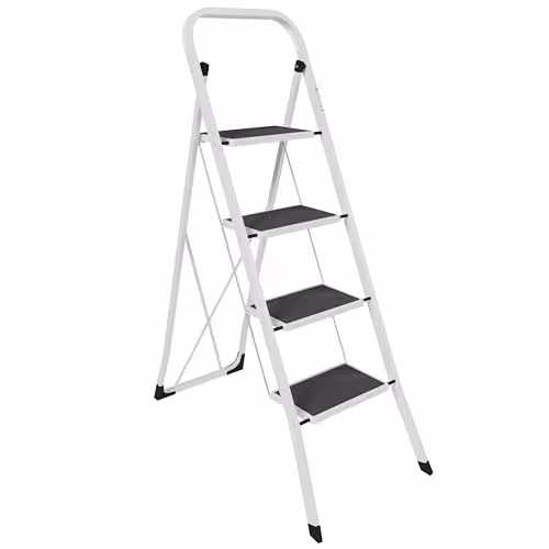 Home Vida 4 Step Heavy Duty Steel Folding Ladder in White, Max Load 150kg, H 127 cm x W 47 cm – 1