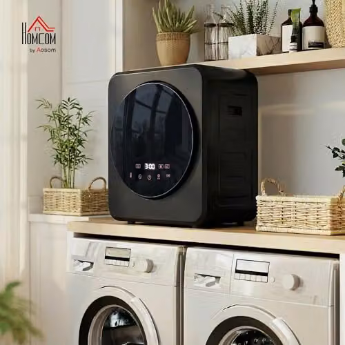 HOMCOM Black Vented Compact Tumble Dryer with 2.5 kg Dry Capacity and Reversible Drum Action – 2