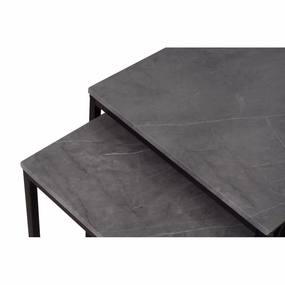 FORGEVIO Modern Nesting Side Tables in Grey Dark Stone Effect with Square Composite Tops – 2