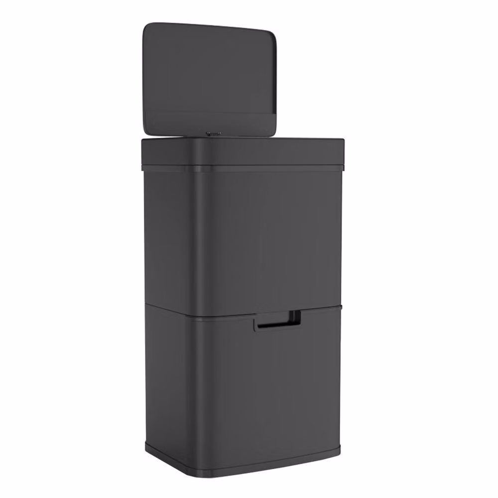 Charles Bentley Triple Compartment 62L Sensor Bin in Black, H 74.5 x W 42 x D 31.5 cm – 2