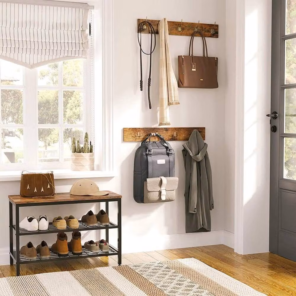 KORVIXA Hall Tree Coat Rack and Entryway Shoe Bench Set in Brown, W/D/H: 100 x 100 x 100 cm – 4