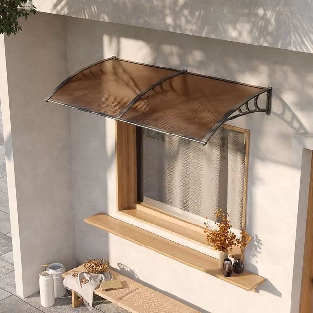 Livingandhome Curved Overdoor Awning Rain Canopy in Brown, Width: 190 cm