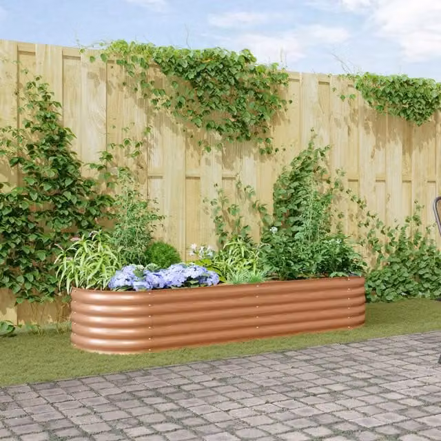 Berkfield Home Raised Garden Bed in Brown Wood Look Steel, W/D/H: 240 x 80 x 44 cm – 1