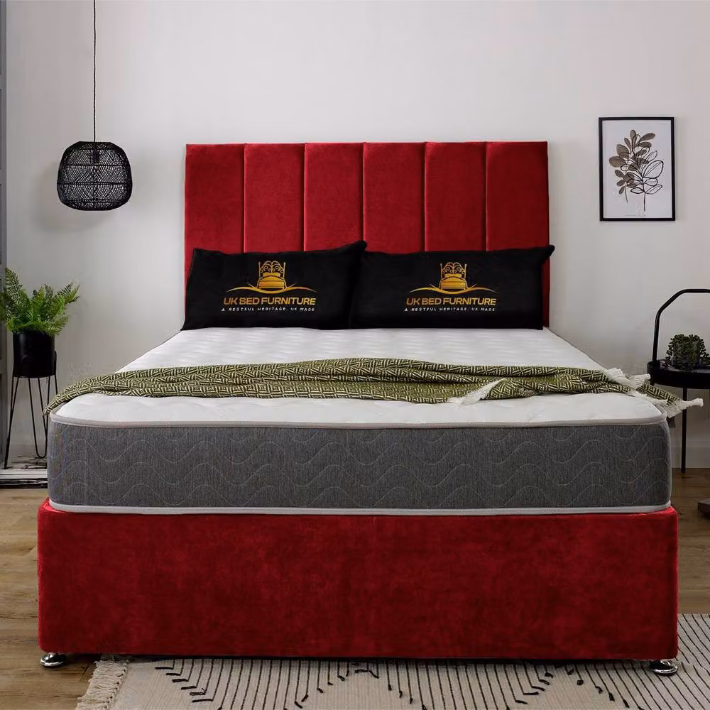 UK Bed Furniture Savannah Divan Bed with 2 Drawers and 26 Inch Headboard in Red Velvet, Small Double, W/D/H: 120 x 200 cm – 2