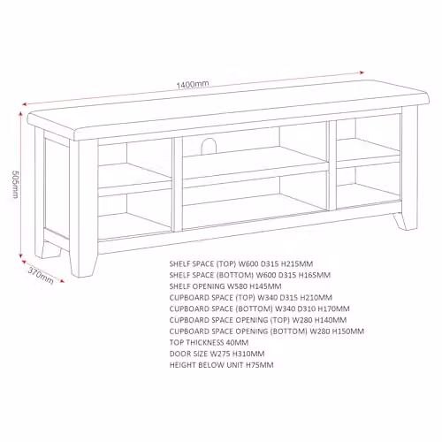 Seconique Windsor Straight TV Unit in Pebble Grey and Oak, W: 140 cm, H: 37 cm, D: 50.5 cm – 2