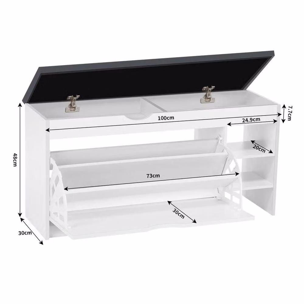 EONLION Modern White Shoe Bench and Cabinet for Hallways, Width: 100 cm – 2